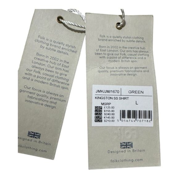 Folk Clothing Men's 100% Cotton Shirt NWT Size‎ : Large Made - Picture 4 of 7